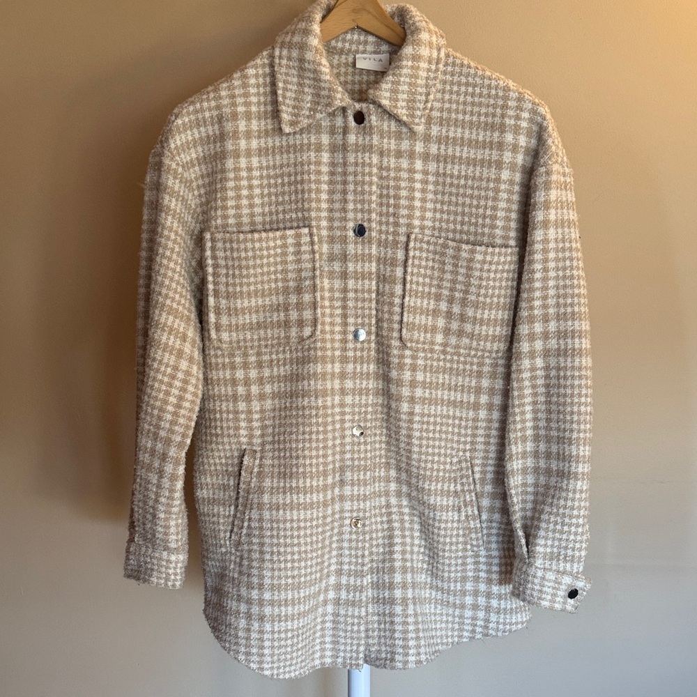 VILA Beige Houndstooth Shirt Jacket